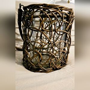 Woven Brown Glass Lantern